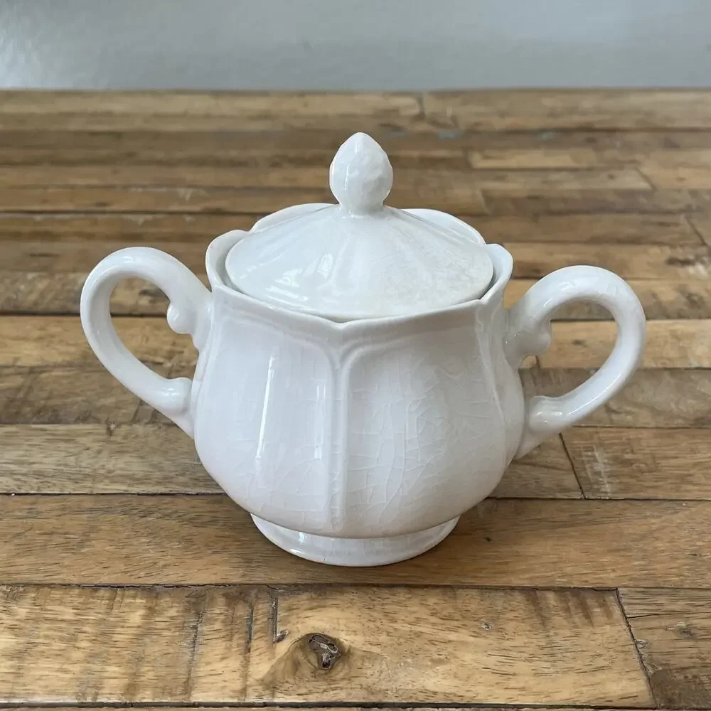 1970s Vintage Federalist Ironstone White Sugar Bowl 4238